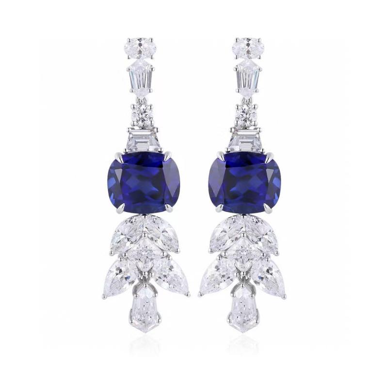 Ruif Jewelry New 18k White Gold 10.55ct Lad Grown Sapphire Earrings High Fine Jewelry for Women Party Gift