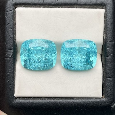 Ruif Jewelry Popular 12x14mm33.14ct/pair Cushion Cut Lab Grown Paraiba Sapphire Crushed Ice Cutting Loose stone