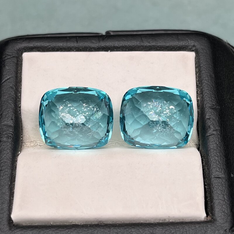 Ruif Jewelry Popular 12x14mm33.14ct/pair Cushion Cut Lab Grown Paraiba Sapphire Crushed Ice Cutting Loose stone