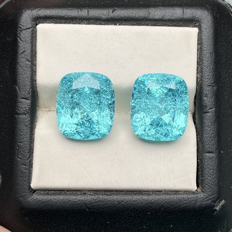 Ruif Jewelry Popular 12x14mm33.14ct/pair Cushion Cut Lab Grown Paraiba Sapphire Crushed Ice Cutting Loose stone