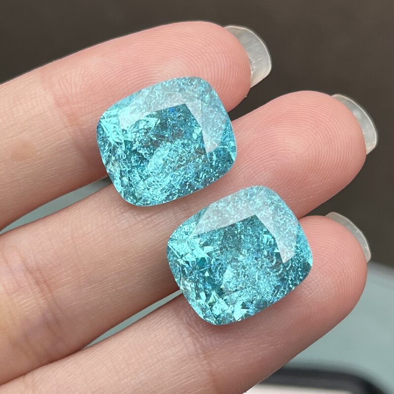 Ruif Jewelry Popular 12x14mm33.14ct/pair Cushion Cut Lab Grown Paraiba Sapphire Crushed Ice Cutting Loose stone