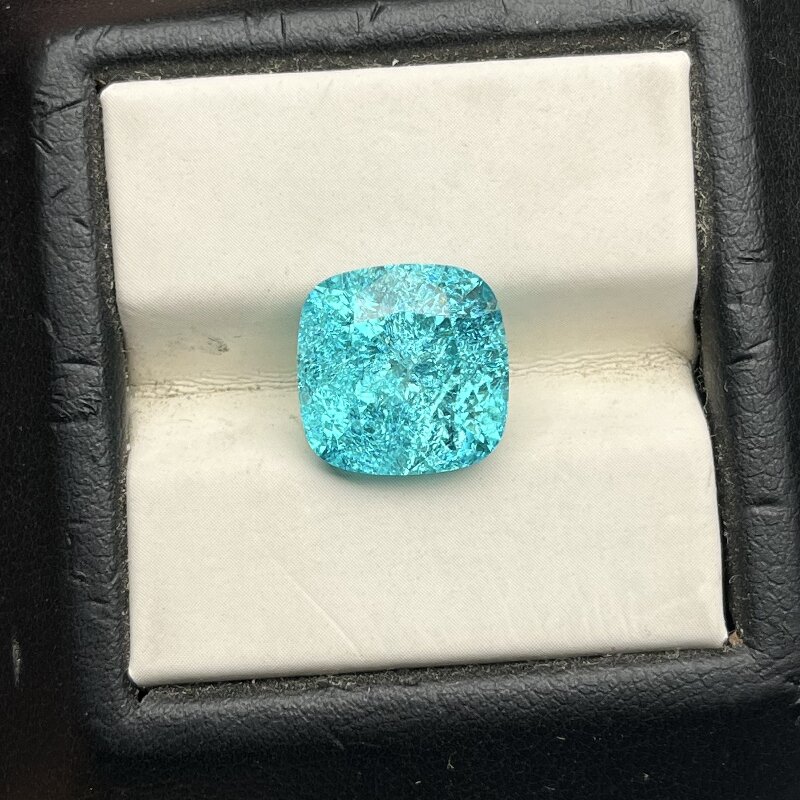 Ruif Jewelry Popular 12x12mm12.95ct Cushion Cut Lab Grown Paraiba Sapphire Loose Crushed Ice Cutting Semi-precious Stone Sales 