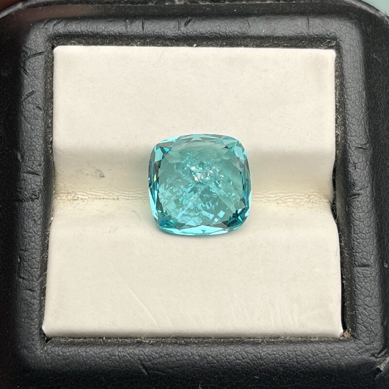 Ruif Jewelry Popular 12x12mm12.95ct Cushion Cut Lab Grown Paraiba Sapphire Loose Crushed Ice Cutting Semi-precious Stone Sales 