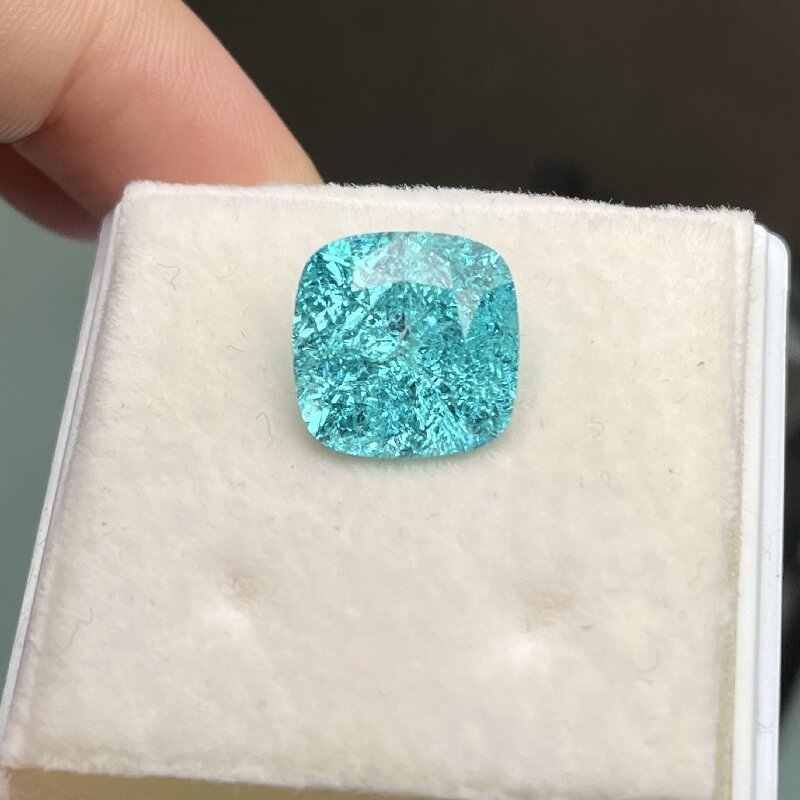 Ruif Jewelry Popular 12x12mm12.95ct Cushion Cut Lab Grown Paraiba Sapphire Loose Crushed Ice Cutting Semi-precious Stone Sales 