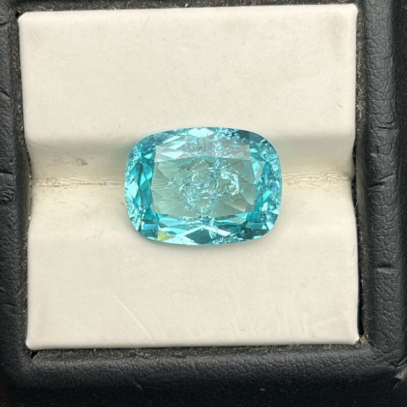 Ruif Jewelry Popular 12x16mm15.56ct Cushion Cut Lab Grown Paraiba Sapphire Loose Crushed Ice Cutting Semi-precious Stone Sales 