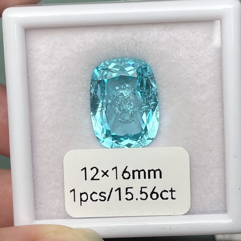 Ruif Jewelry Popular 12x16mm15.56ct Cushion Cut Lab Grown Paraiba Sapphire Loose Crushed Ice Cutting Semi-precious Stone Sales 