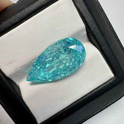 Ruif Jewelry Popular Lab Grown Paraiba Sapphire Loose Crushed Ice Cutting 12x23mm Pear Shape Semi-precious Stone Sales 