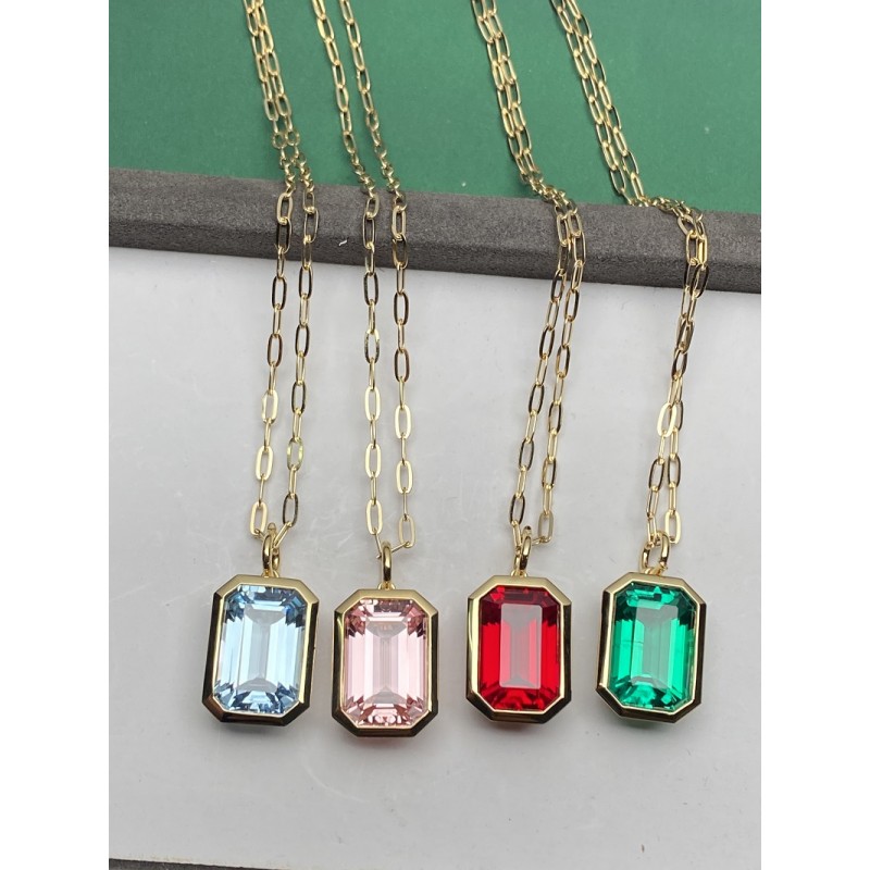 Ruif Jewelry Classic Design 18K Yellow Gold Lab Grown Emerald Pendant Necklace Pink Morgenite Aquamarine Red Ruby Gemstone Jewelry