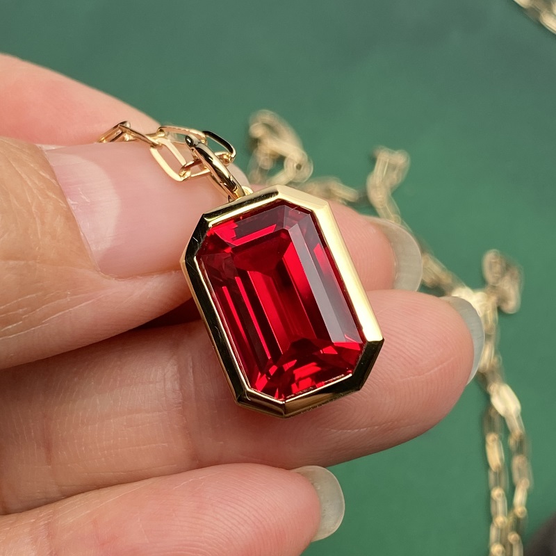 Ruif Jewelry Classic Design 18K Yellow Gold Lab Grown Emerald Pendant Necklace Pink Morgenite Aquamarine Red Ruby Gemstone Jewelry