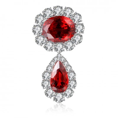 Ruif Jewelry 18K White Gold 21.52ct Lab Ruby Brooch Red Color Cubic Zircon Brooch Fashion Jewelry