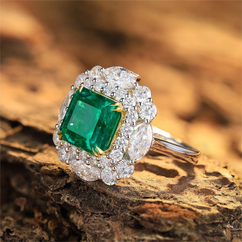 Ruif Jewelry Classic Design 18K White Gold 3.98ct Lab Grown Emerald Ring Gemstone Jewelry