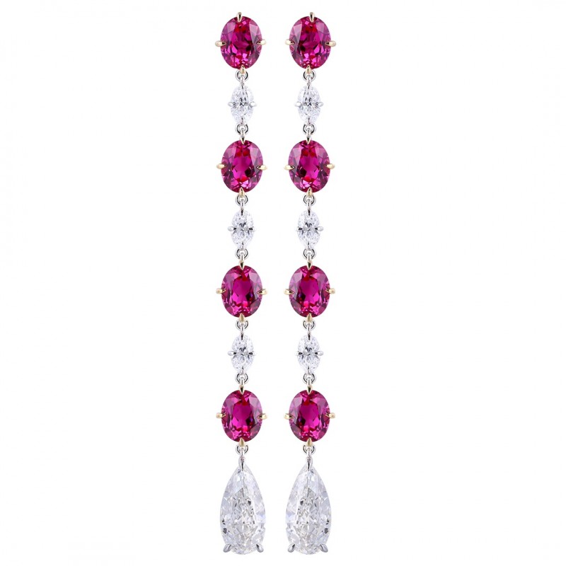 Ruif Jewelry Classic Design 18K White Gold 10.1ct Lab Grown Ruby Earrings  Hand Made Gemstone Jewelry