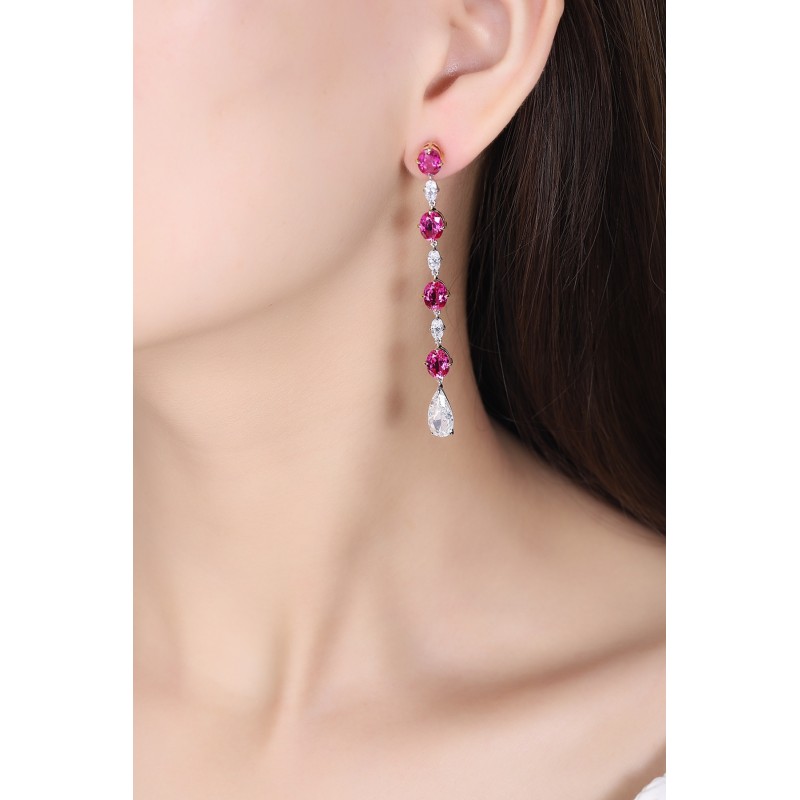 Ruif Jewelry Classic Design 18K White Gold 10.1ct Lab Grown Ruby Earrings  Hand Made Gemstone Jewelry