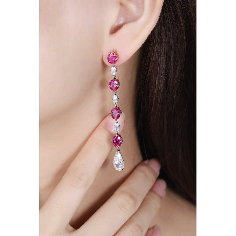 Ruif Jewelry Classic Design 18K White Gold 10.1ct Lab Grown Ruby Earrings  Hand Made Gemstone Jewelry