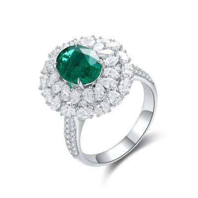 Ruif Jewelry Classic Design 18K White Gold 1.81ct Lab Grown Emerald/1.9ct Lab Grown Diamond Ring Gemstone Jewelry