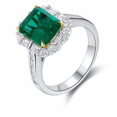 Ruif Jewelry Classic Design 18K White Gold 2.54ct Lab Grown Emerald Ring Gemstone Jewelry