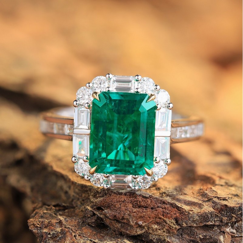 Ruif Jewelry Classic Design 18K White Gold 2.54ct Lab Grown Emerald Ring Gemstone Jewelry