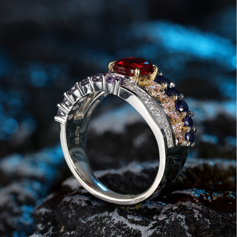 Ruif Jewelry Classic Design 18K White Gold 1.66ct Lab Grown Sapphire Ruby Ring Gemstone Jewelry