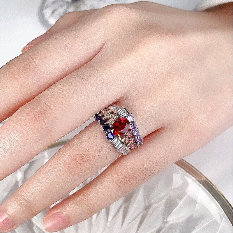 Ruif Jewelry Classic Design 18K White Gold 1.66ct Lab Grown Sapphire Ruby Ring Gemstone Jewelry