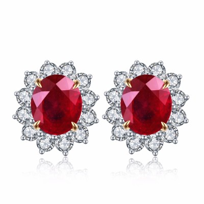 Ruif Jewelry Classic Design 18K White Gold 4.9ct Lab Grown Ruby Earrings  Hand Made Gemstone Jewelry