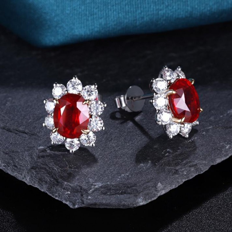 Ruif Jewelry Classic Design 18K White Gold 4.9ct Lab Grown Ruby Earrings  Hand Made Gemstone Jewelry