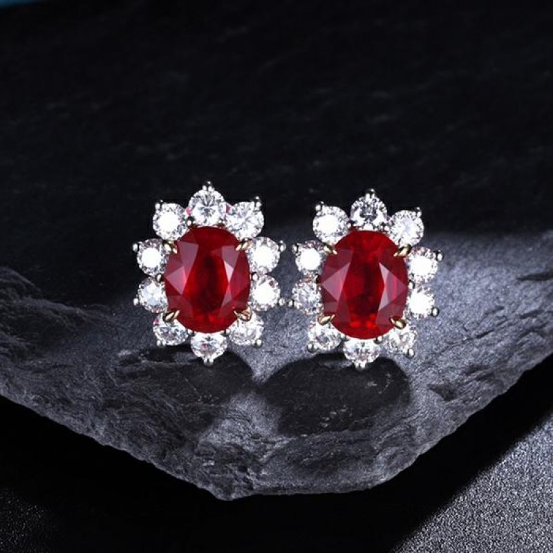 Ruif Jewelry Classic Design 18K White Gold 4.9ct Lab Grown Ruby Earrings Hand Made Gemstone Jewelry Ruif Jewelry Classic Design 18K White Gold 4.9ct Lab Grown Ruby Earrings Hand Made Gemstone Jewelry