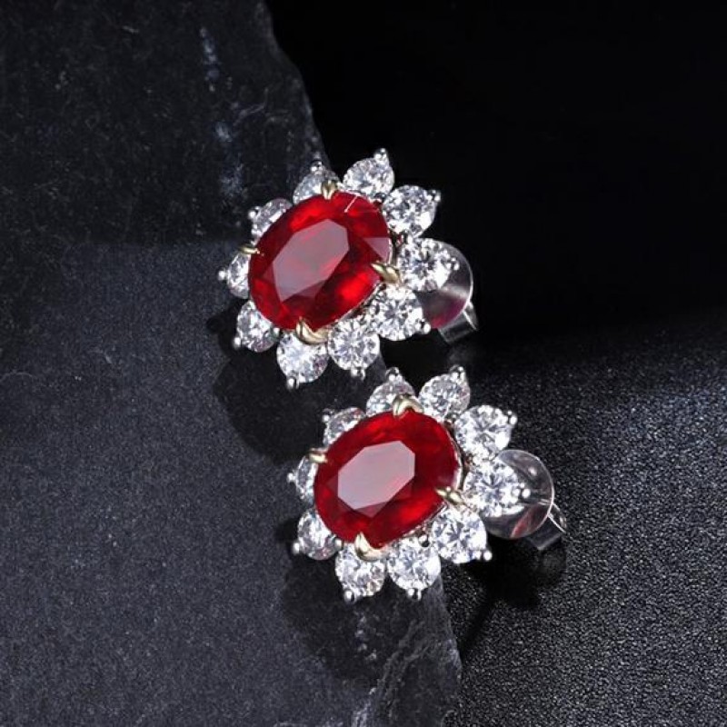 Ruif Jewelry Classic Design 18K White Gold 4.9ct Lab Grown Ruby Earrings  Hand Made Gemstone Jewelry