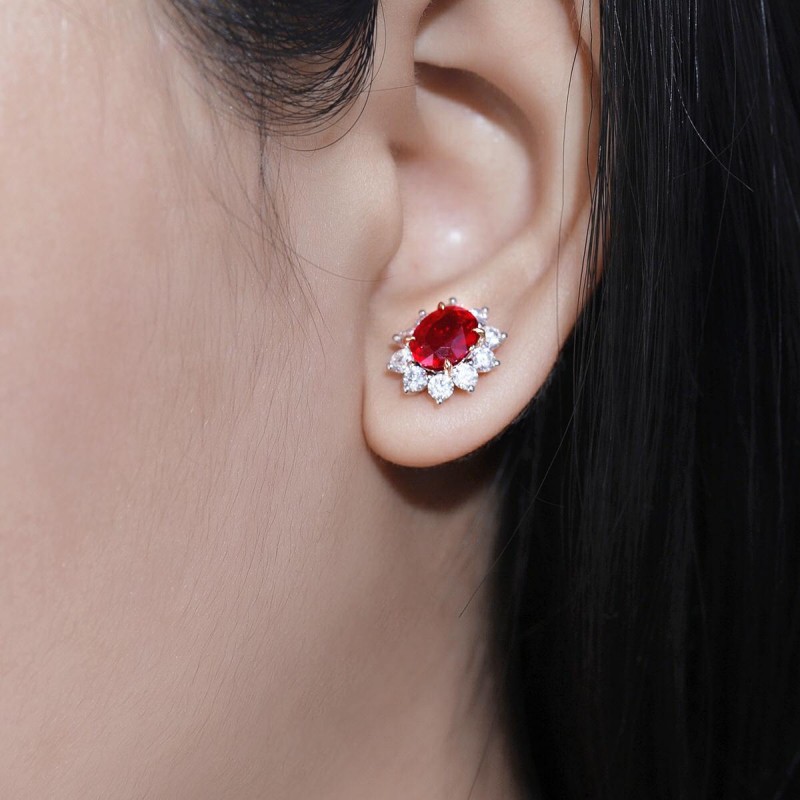 Ruif Jewelry Classic Design 18K White Gold 4.9ct Lab Grown Ruby Earrings  Hand Made Gemstone Jewelry