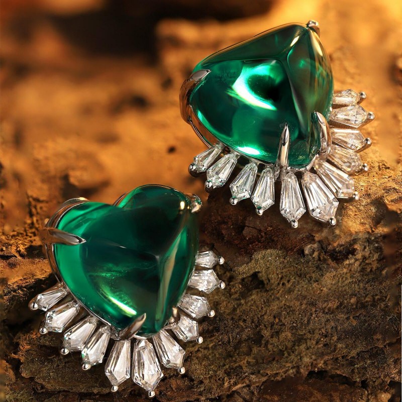 Ruif Jewelry Classic Design 18K White Gold 17.04ct Lab Grown Emerald Earrings  Hand Made Gemstone Jewelry