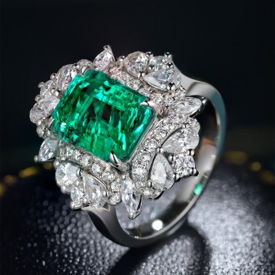 Ruif Jewelry Classic Design 18K White Gold 3.18ct Lab Grown Emerald Ring Gemstone Jewelry