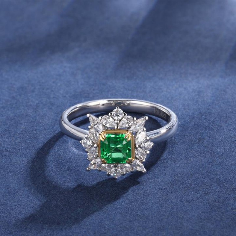 Ruif Jewelry Classic Design 18K White Gold 0.45ct Lab Grown Emerald Ring Gemstone Jewelry