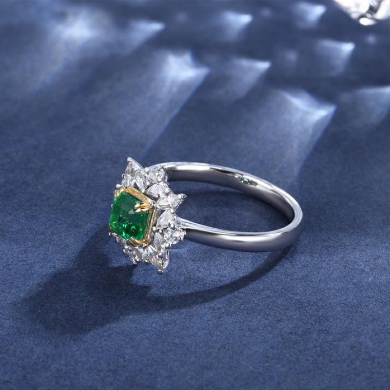 Ruif Jewelry Classic Design 18K White Gold 0.45ct Lab Grown Emerald Ring Gemstone Jewelry
