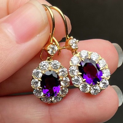 Ruif Jewelry Classic Design 18K Yellow Gold Natural Amethyst And Garnet Earrings  Hand Made Gemstone Jewelry for women gift