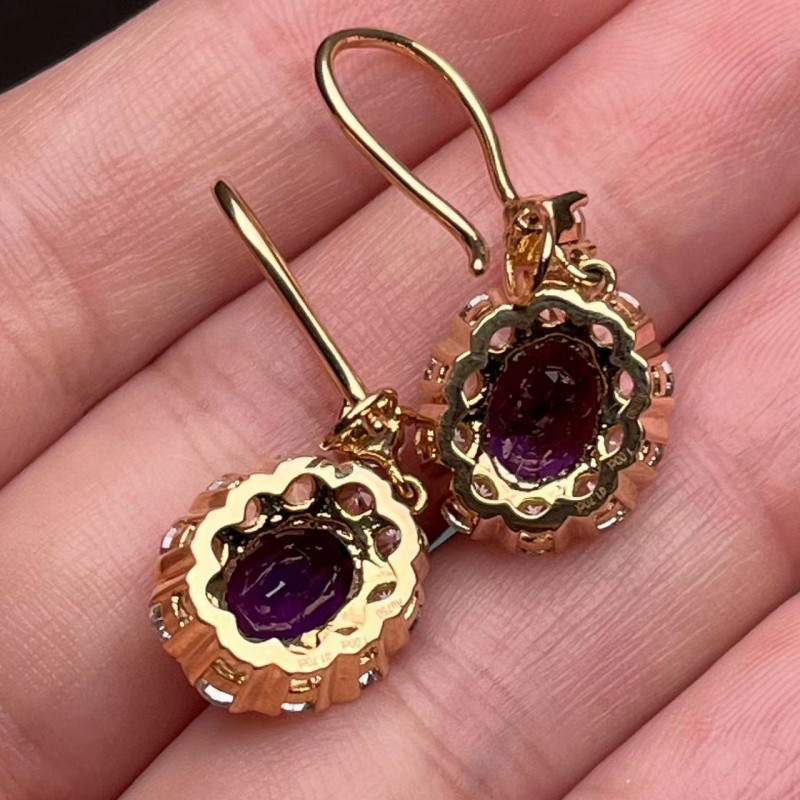 Ruif Jewelry Classic Design 18K Yellow Gold Natural Amethyst And Garnet Earrings  Hand Made Gemstone Jewelry for women gift