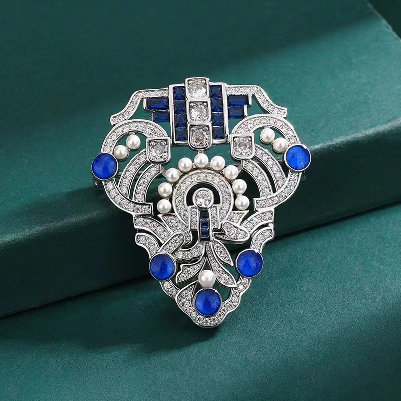 Ruif Jewelry 40x45mm Blue Shield Brooch S925 Silver Natural Freshwater Pearl Brooch Cubic Zircona Gemstone Fashion Jewelry Ruif Jewelry 40x45mm Blue Shield Brooch S925 Silver Natural Freshwater Pearl Brooch Cubic Zircona Gemstone Fashion Jewelry