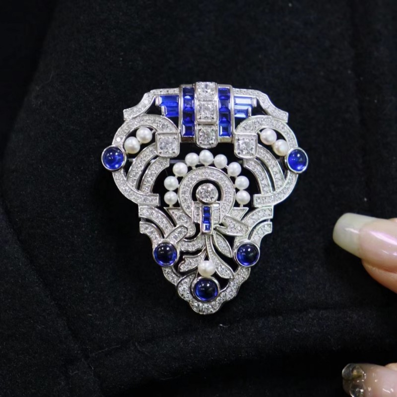 Ruif Jewelry 40x45mm Blue Shield Brooch S925 Silver Natural Freshwater Pearl Brooch Cubic Zircona Gemstone Fashion Jewelry Ruif Jewelry 40x45mm Blue Shield Brooch S925 Silver Natural Freshwater Pearl Brooch Cubic Zircona Gemstone Fashion Jewelry