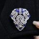 Ruif Jewelry 40x45mm Blue Shield Brooch S925 Silver Natural Freshwater Pearl Brooch Cubic Zircona Gemstone Fashion Jewelry