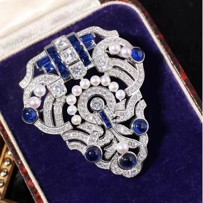 Ruif Jewelry 40x45mm Blue Shield Brooch S925 Silver Natural Freshwater Pearl Brooch Cubic Zircona Gemstone Fashion Jewelry Ruif Jewelry 40x45mm Blue Shield Brooch S925 Silver Natural Freshwater Pearl Brooch Cubic Zircona Gemstone Fashion Jewelry