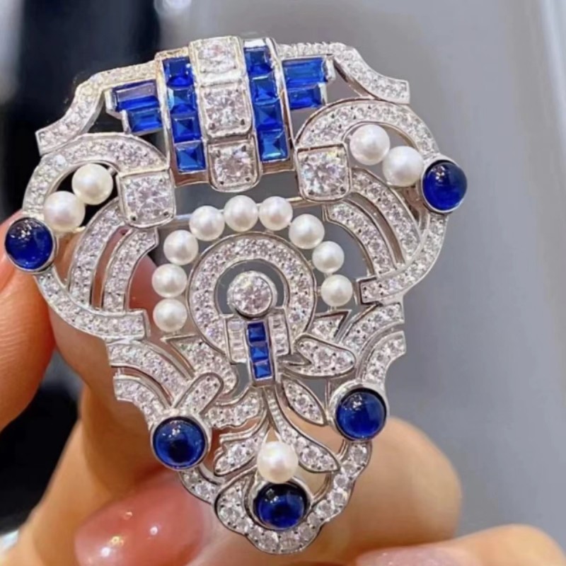 Ruif Jewelry 40x45mm Blue Shield Brooch S925 Silver Natural Freshwater Pearl Brooch Cubic Zircona Gemstone Fashion Jewelry Ruif Jewelry 40x45mm Blue Shield Brooch S925 Silver Natural Freshwater Pearl Brooch Cubic Zircona Gemstone Fashion Jewelry