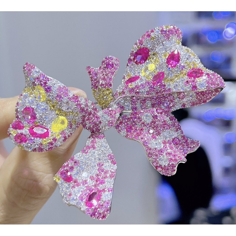 Ruif Jewelry 40x68mm Pink/Blue Butterfly Brooch S925 Silver Brooch Cubic Zircona Gemstone Fashion Jewelry Ruif Jewelry 40x68mm Pink/Blue Butterfly Brooch S925 Silver Brooch Cubic Zircona Gemstone Fashion Jewelry