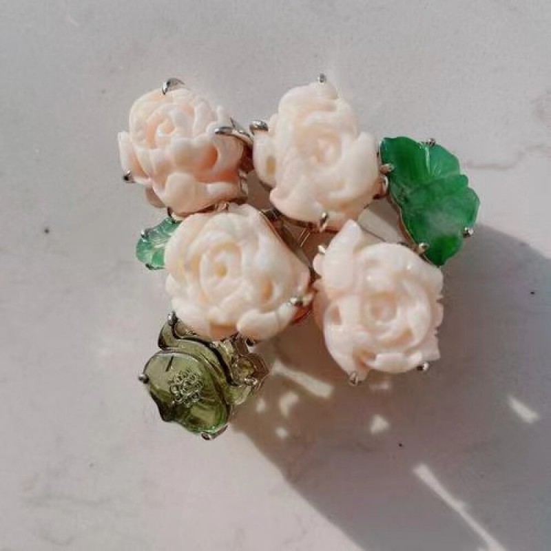 Ruif Jewelry Retro vase peony flower brooch S925 Silver Natural jadeite tourmaline and coral inlay Fashion Jewelry