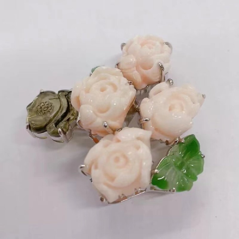 Ruif Jewelry Retro vase peony flower brooch S925 Silver Natural jadeite tourmaline and coral inlay Fashion Jewelry
