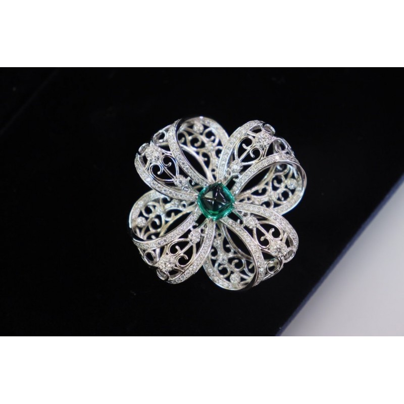 Ruif Jewelry Green Zircon Bow Brooch S925 Silver Brooch Women Jewelry Cubic Zircona Gemstone Fashion Jewelry