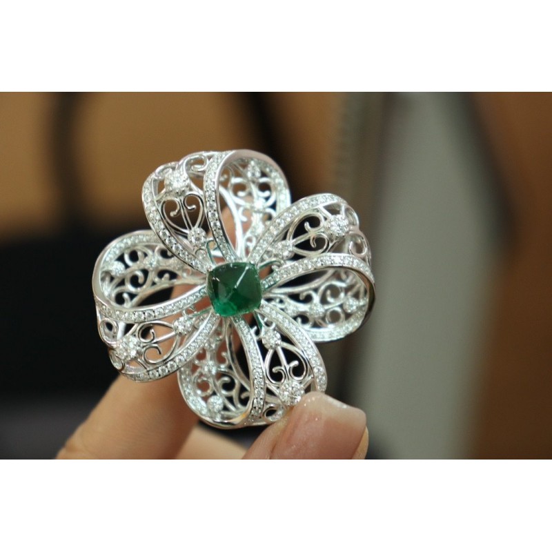 Ruif Jewelry Green Zircon Bow Brooch S925 Silver Brooch Women Jewelry Cubic Zircona Gemstone Fashion Jewelry