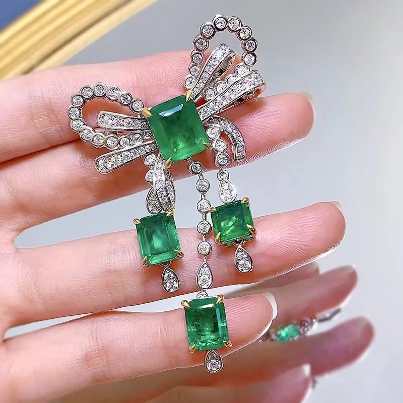 Ruif Jewelry 42x70mm Bow Brooch S925 Silver Emerald Green Color Brooch Cubic Zircona Fashion Jewelry Ruif Jewelry 42x70mm Bow Brooch S925 Silver Emerald Green Color Brooch Cubic Zircona Fashion Jewelry