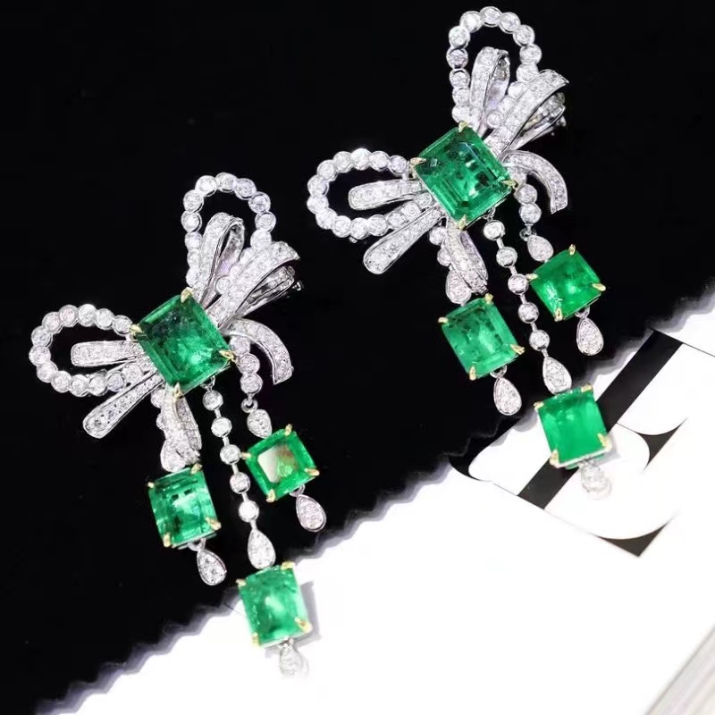 Ruif Jewelry 42x70mm Bow Brooch S925 Silver Emerald Green Color Brooch Cubic Zircona Fashion Jewelry