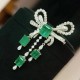 Ruif Jewelry 42x70mm Bow Brooch S925 Silver Emerald Green Color Brooch Cubic Zircona Fashion Jewelry