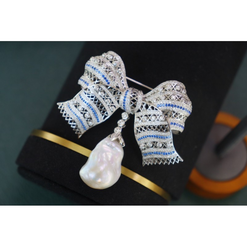 Ruif Jewelry Baroque Pearl Bow Brooch S925 Silver Brooch Women Jewelry Cubic Zircona Gemstone Fashion Jewelry Ruif Jewelry Baroque Pearl Bow Brooch S925 Silver Brooch Women Jewelry Cubic Zircona Gemstone Fashion Jewelry