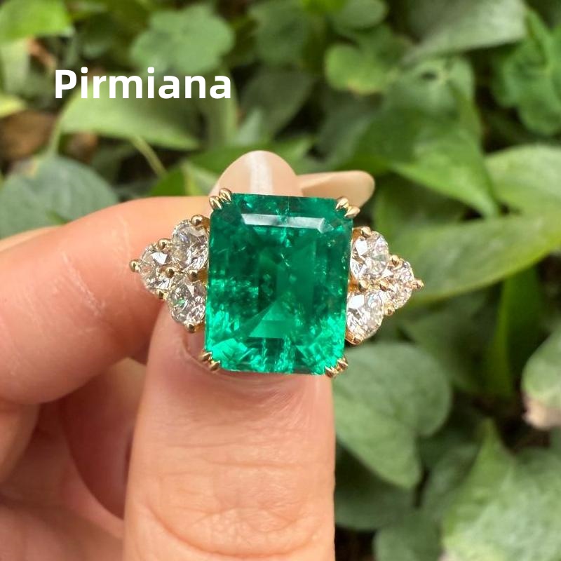 Ruif Jewelry Classic Ring 18K Yellow Gold 9x11mm 4.5ct Lab Grown Emerald Engagement ring for Women