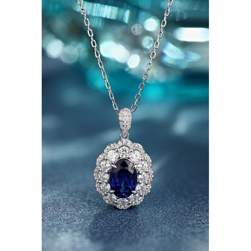 Ruif  Jewelry Classic Design S925 Silver 3.2ct Royal Blue Lab Grown Sapphire Pendant Necklace Gemstone Jewelry